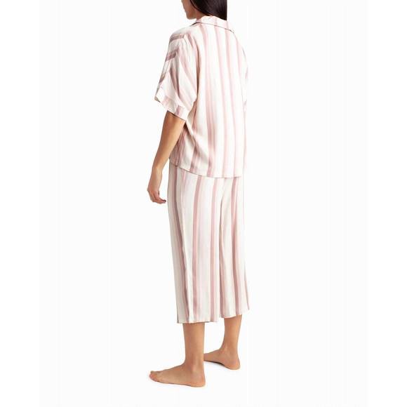 NEW NICOLE MILLER woven shirt and capri two-piece sleepwear set in dune textured - Picture 2 of 4